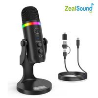 ZealSound USB Microphone,Noise Cancellation Condenser mic with Touch Mute,Gain,Echo,Monitoring,RGB Light for iPhone,iPad,Stre...