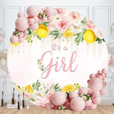 Aperturee Its Girl Pink Floral Lemon Baby Shower Backdrop