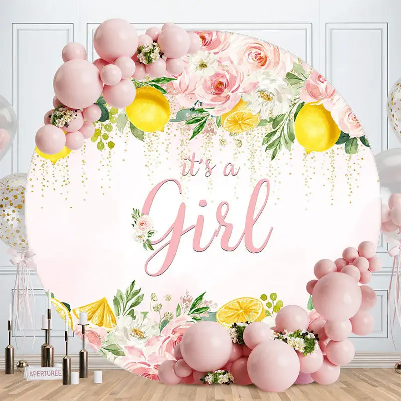 Aperturee Its Girl Pink Floral Lemon Baby Shower Backdrop