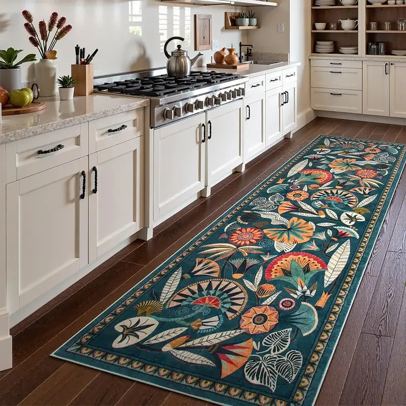 Retro Tropical Floral Print Long Area Rug Carpet, Stylish Luxurious Washable Non-Slip Plush Mat for Home Decor, Ideal for Bed...