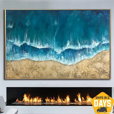 Large Abstract Seascape Art Impressionist Paintings On Canvas Modern Textured Painting Hand Painted Fine Art | SUNNY BEACH 48...