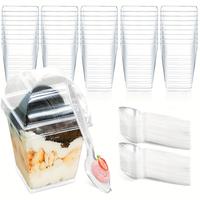 Mwellewm 50 Packs 50Z Disposable Mini Clear Plastic Dessert Cups with Lids and Spoons, Mini Clear Plastic Dessert Parfait Cup...