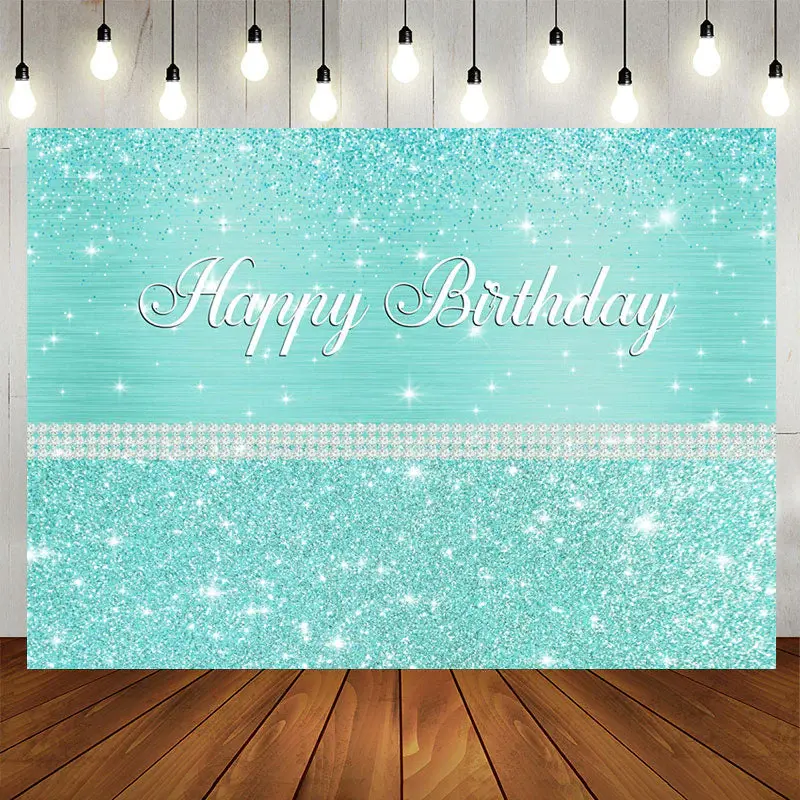Aperturee Glitter Tiffany Bule Pearl Birthday Backdrop