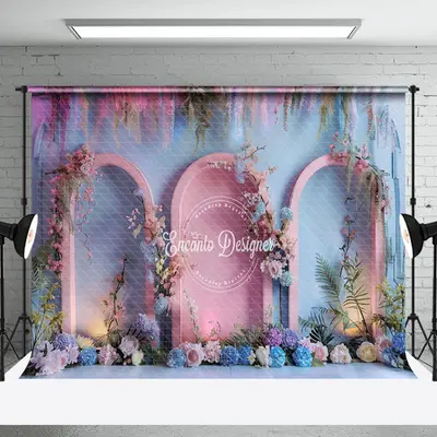 Blue Pink Mixed Wall Arch Floral Wedding Backdrop - Aperturee