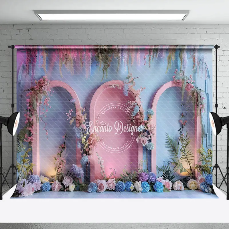 Blue Pink Mixed Wall Arch Floral Wedding Backdrop - Aperturee