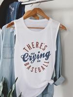 Women's Letter Print Round Neck Tank Top, Vintage Baseball Crew Neck Sleeveless Top for Summer, Ladies Clothes for Daily Wear...