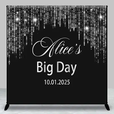 Black Silver Royal Big Day Custom Birthday Backdrop
