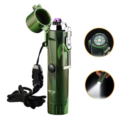Compass Rechargeable Lighter Tube Waterproof Lighter USB Outdoor Travel Camping Hunting Equipment