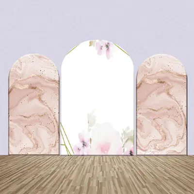 Rose Golden Marble Texture Flowers Arch Backdrop Kit - Aperturee