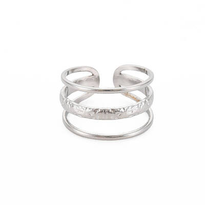 Non-Tarnish 304 Stainless Steel Triple Line Open Cuff Ring for Women