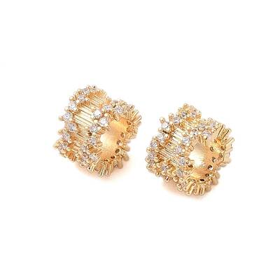 Brass Micro Pave Clear Cubic Zirconia Beads