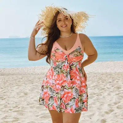 Hanna Nikole Women's Two Piece Swim Dress Plus Size Tummy Control Tankinis Swimdress Floral Printed Swimwear Swimsuits with B...