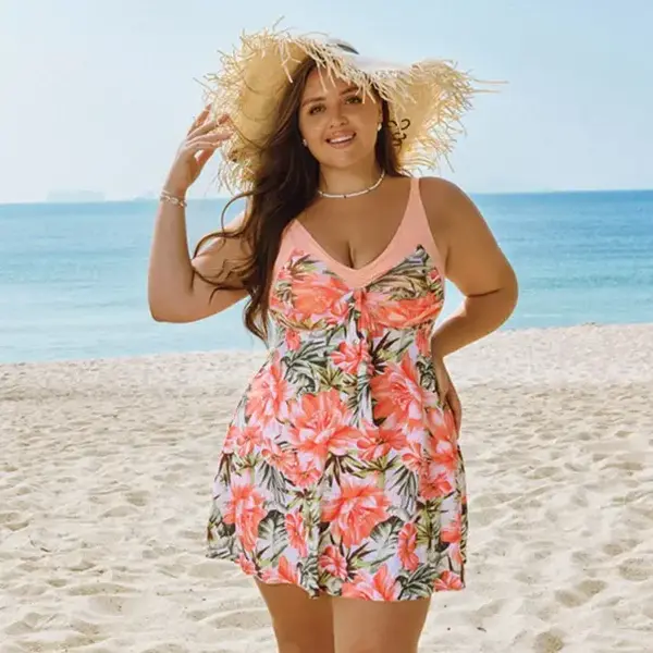 Hanna Nikole Women's Two Piece Swim Dress Plus Size Tummy Control Tankinis Swimdress Floral Printed Swimwear Swimsuits with B...
