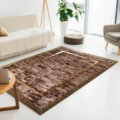 Gold Framed Brown Tuscan Patchwork Rug