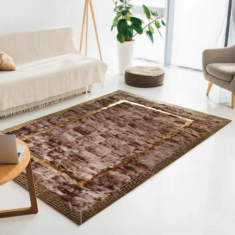 Gold Framed Brown Tuscan Patchwork Rug