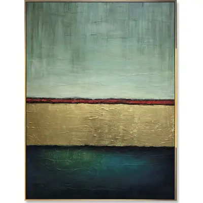 Original Green Paintings On Canvas Acrylic Modern Gold Leaf Art Modern Wall Art for Hotel Decor | LAYERS OF FORTUNE