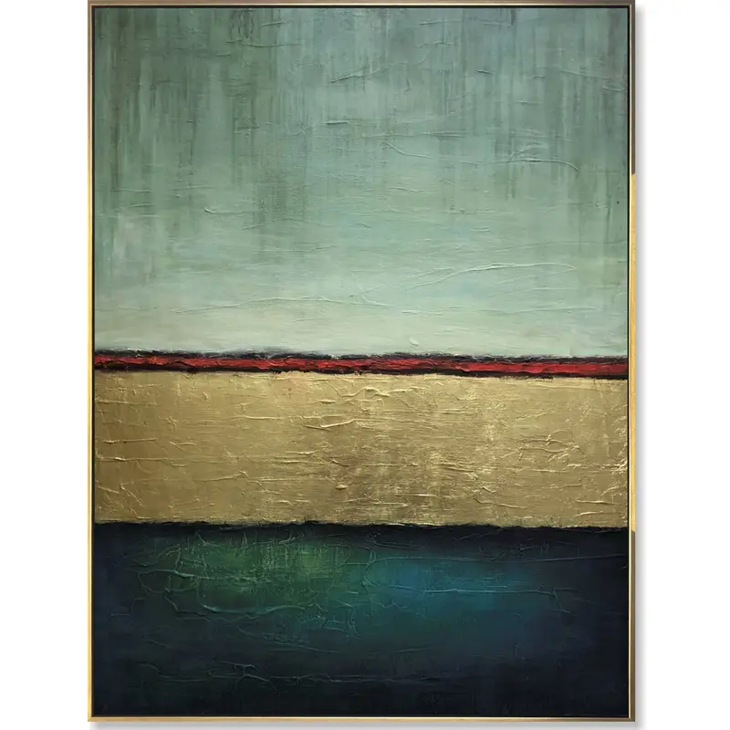 Original Green Paintings On Canvas Acrylic Modern Gold Leaf Art Modern Wall Art for Hotel Decor | LAYERS OF FORTUNE