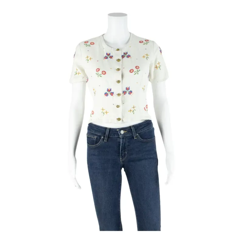 Womens Cropped Blouse Beige Floral S