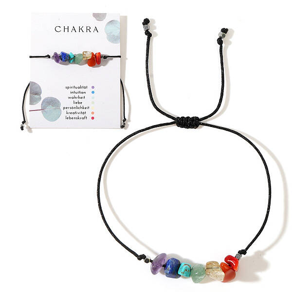 Chakra Theme Natural Mixed Gemstone Chips Braided Bead Bracelets
