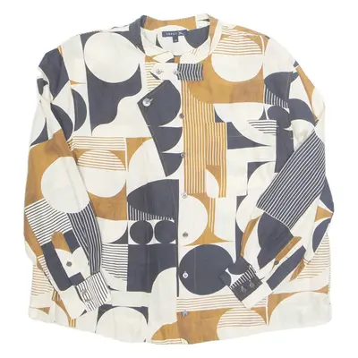 Womens Printed Blouse Brown Long Sleeve Crazy Pattern M