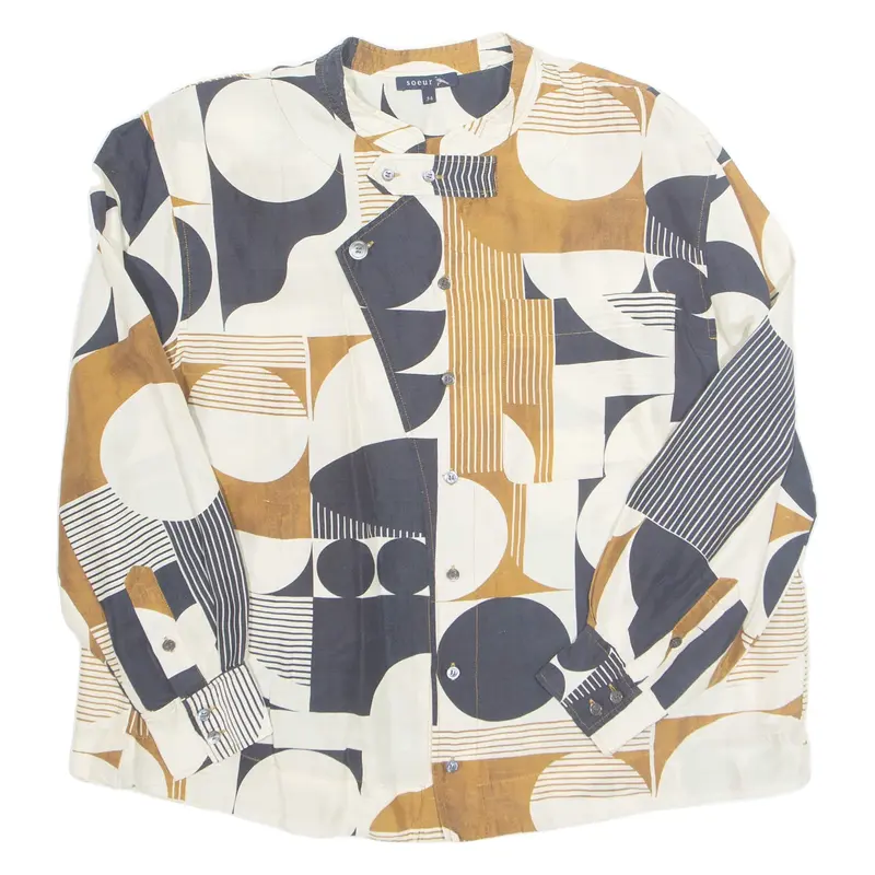 Womens Printed Blouse Brown Long Sleeve Crazy Pattern M