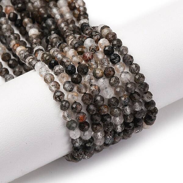 Natural Black Rutilated Quartz Beads Strands