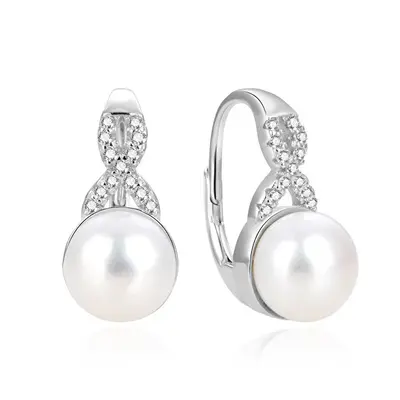 Beneto Fascinating silver earrings with real pearls AGUC870PL