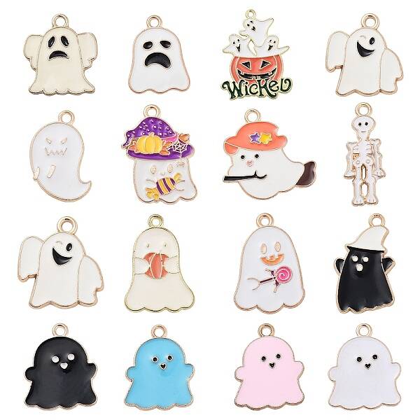 15Pcs 15 Styles Halloween Alloy Enamel Pendants
