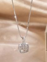 Elegant Rhinestone Decorated Square Shaped Pendant Necklace for Women, Fashion Light Luxurious Jewelry for Party, Daily Cloth...