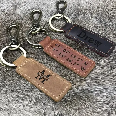 Set of 3 Personalized Leather Keychains , Real Leather, Same Day Shipping, Free Shipping US