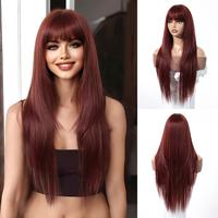 Wiglassic Long Straight Wig With Bangs 28inch Straight Black Wig Synthetic Heat Resistant Fiber Wig for Daily&Party everyday ...