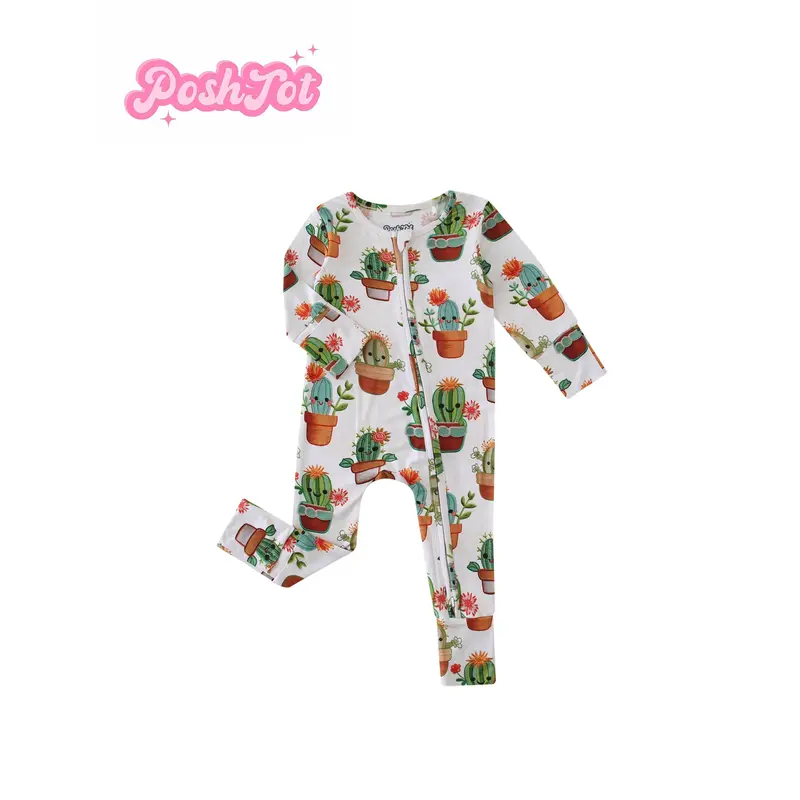 POSHTOT prickly pear print 220gsm bamboo fiber breathable bamboo baby short sleeve zipper jumpsuit, lightweight. Easy two-way...
