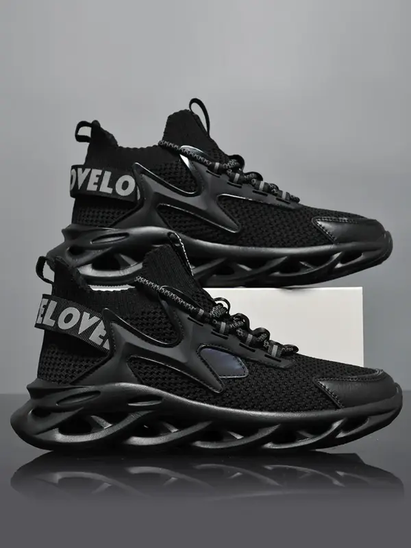 Men's Letter Design Lace up Low Top Mesh Sneakers for Spring, Casual Lightweight Breathable Comfortable Running Shoes, Non-s...