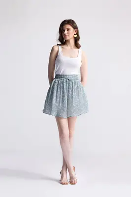 Drawstring Short Skirt in Light Blue Florals | Color: Floral Poetry | Size: M