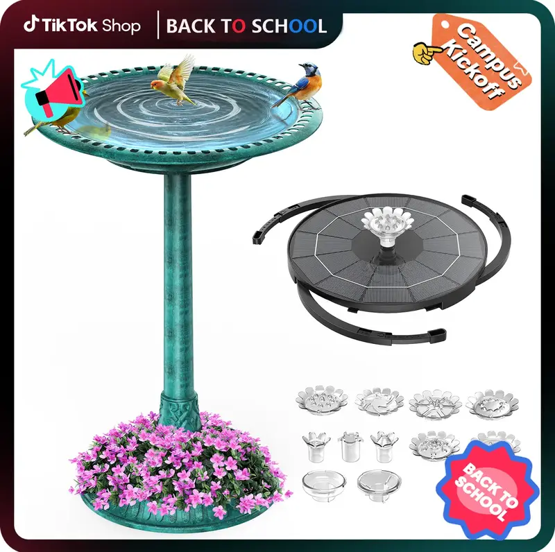 AISITIN Bird Bath Outdoor Polyresin Birdbath with 2.5W Solar Fountain Combo Set for Gardens & Patios Multi Watering Patterns ...