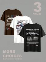 Men's Car Graphic Tee, Regular Fit Casual Short Sleeve Crewneck T-shirt for Summer, Men's Top for Daily Wear, Tropical