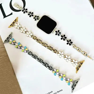 Flower Design Watch Band, Fashionable Watch Band for Women, Watch Accessories Compatible with Apple Watch Series, Wearable, M...