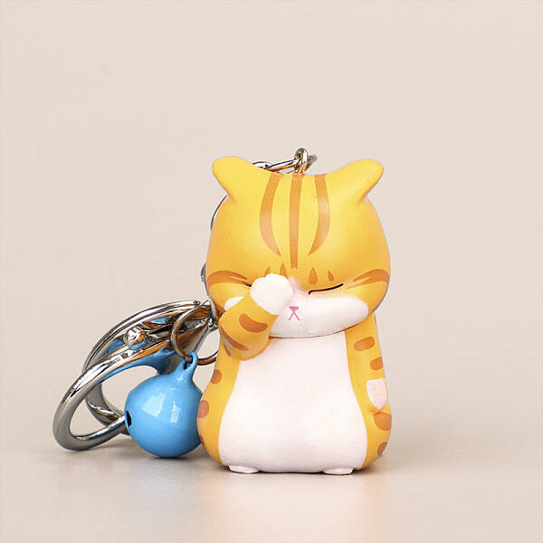 Cute Face Covering Cat Resin Pendant Keychain