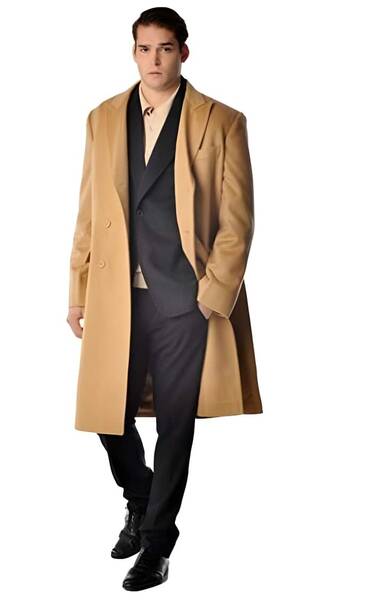 %10 Cashmere Blend %65 Wool Fabric By Alberto Nardoni Bran Cashmere Blend Full Length Men's Long Men's Dress Topcoat - Winter...