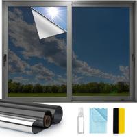 Daytime Privacy Window Film - One Way Mirror, Anti-UV & Heat Control For Home And Office, Static Cling Easy Install, UV Sun B...