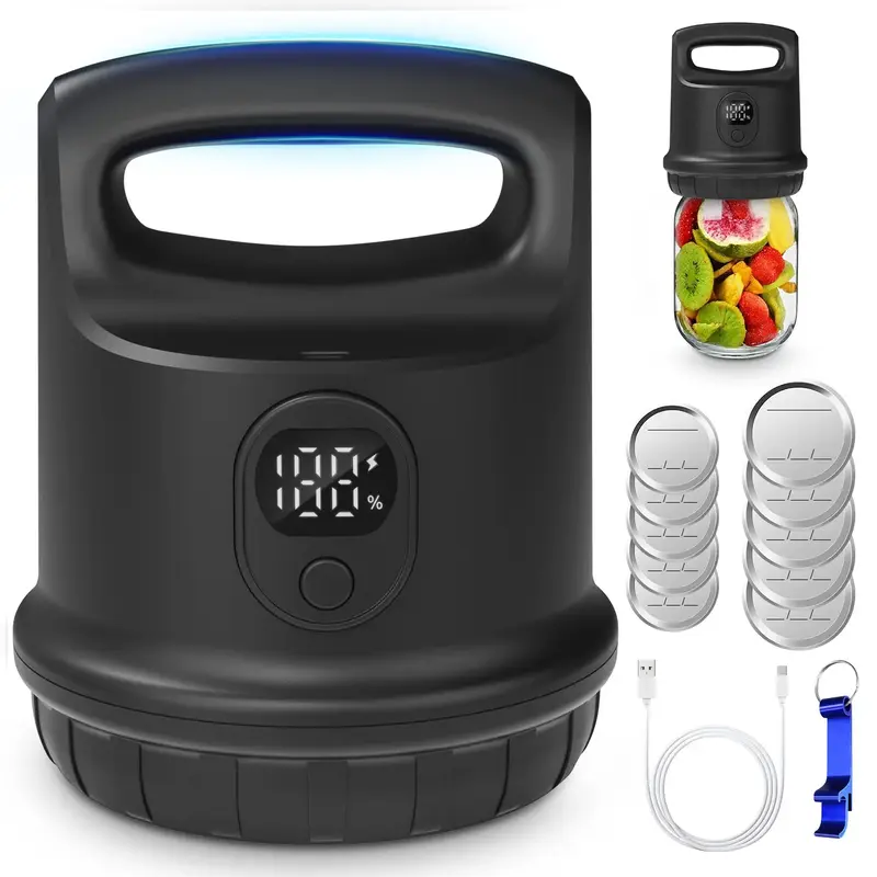 Coobiiya Mason Jar Vacuum Sealer  for Wide and Regular Mouth  Jars with Ergonomic Handle,Cordless Vacuum Sealing Machine Cann...