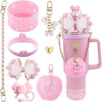 Cute Silicone Tumbler Cup Accessories, 8 Counts/set Including Silicone Bow Straw Topper Cover & Protective Silicone Boot & De...