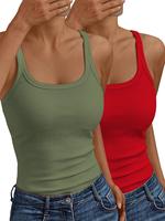 Women's Solid Ribbed Tank Top, Casual Sleeveless Top for Summer, Ladies Clothes for Daily Wear, Summer Tops, Casual Shirt