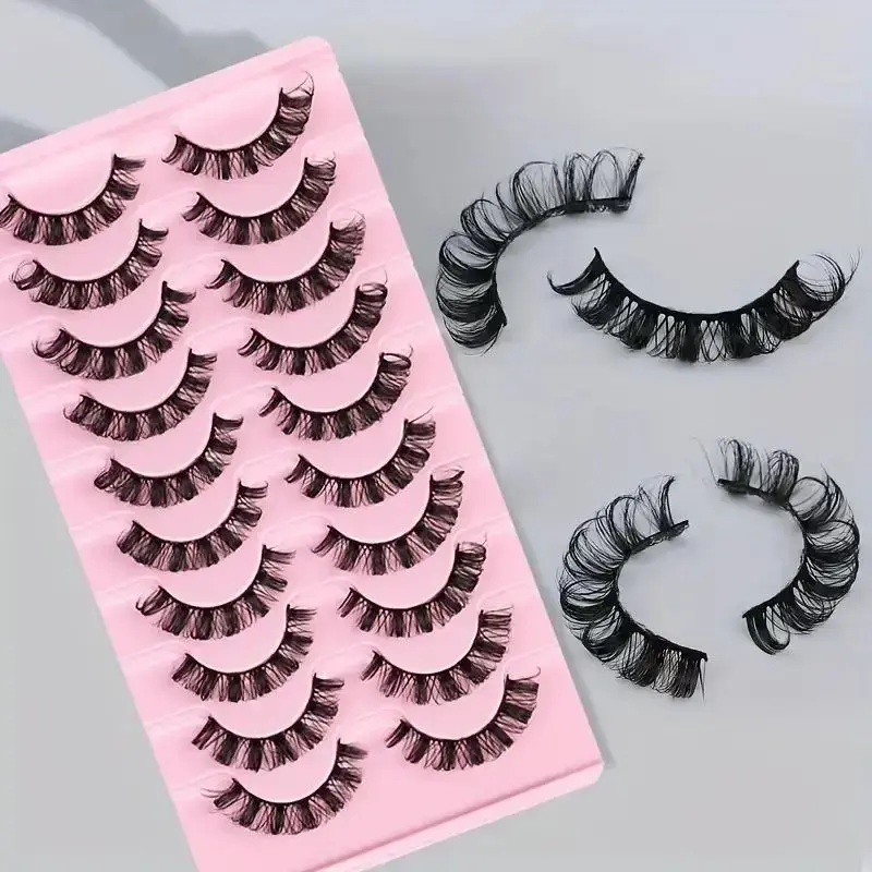 False Eyelashes, 10 Pairs Natural D Curling Eye Makeup Strip Lashes, Full Volume Faux Eyelashes for Lashes Extensions