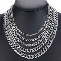 Silvery Necklace 3/5/7/9/11mm Stainless Steel Cuban Link Chain for Men & Womens Basic Chokers 18-30 Inch -collar con cadena c...