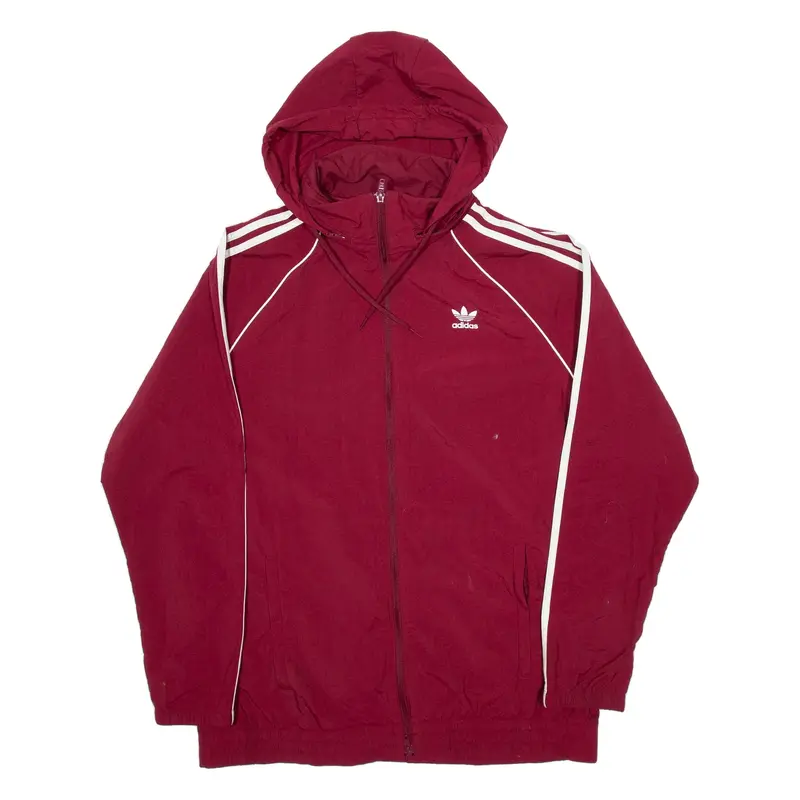 ADIDAS Mens Rain Jacket Maroon Hooded L