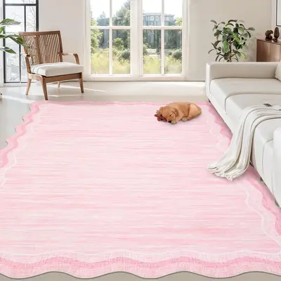 Garvee Large Scalloped Rug 10x13 Solid Color Dining Room Carpet, Decorative Modern Floor Carpet with Non-Slip Backing, Foldab...