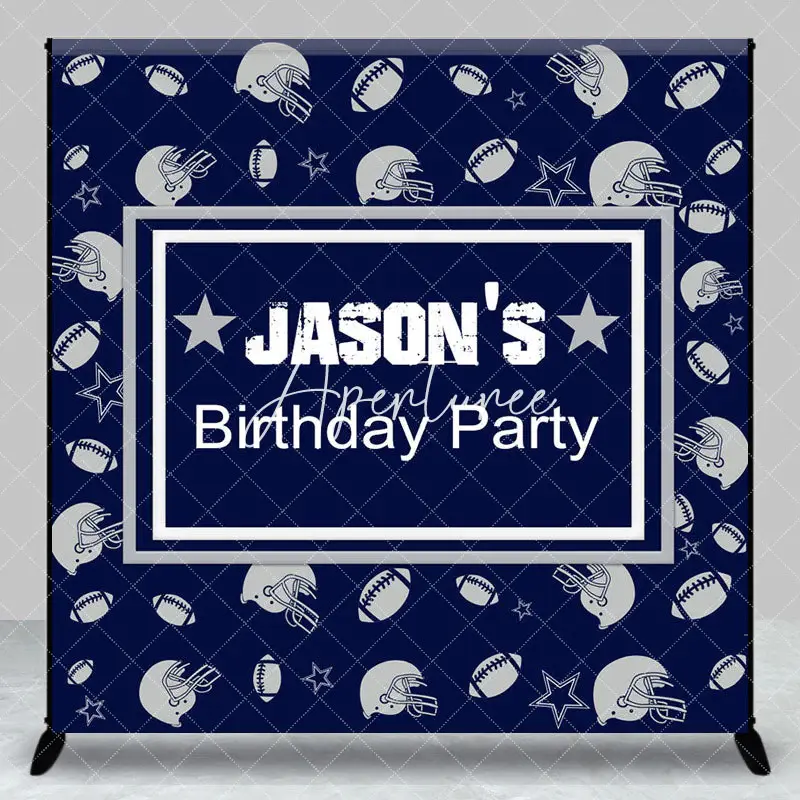Aperturee Navy Blue Rugby Sport Custom Name Birthday Backdrop, 3X3FT(1X1M), 15 USD, custom birthday backdrops, DZAMZ0286-O