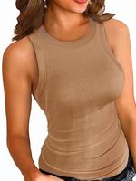 Plus Size Solid Ribbed Round Neck Tank Top, Casual Tight Fit Sleeveless Crew Neck Top for Summer, Women's Plus Size Clothing ...