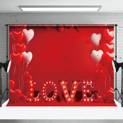 Red Love Heart Balloons Valentines Day Backdrop - Aperturee
